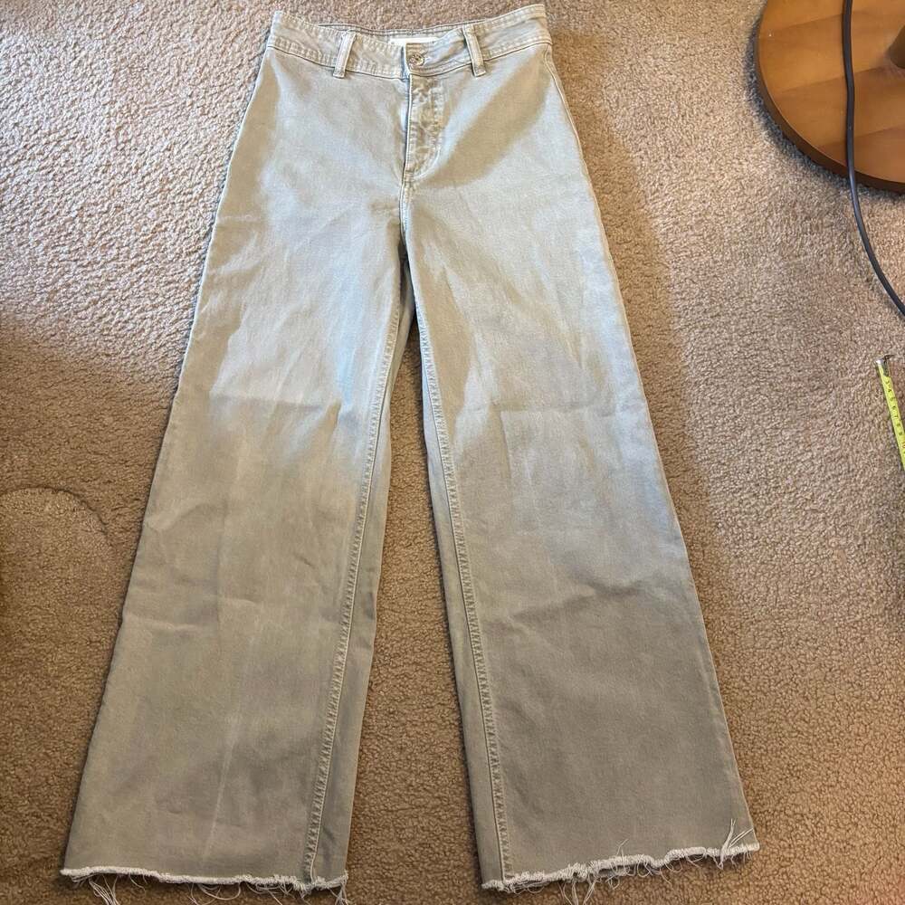 Mango MNG Catherine Wide-Leg High-Waist Jeans in Sage Green